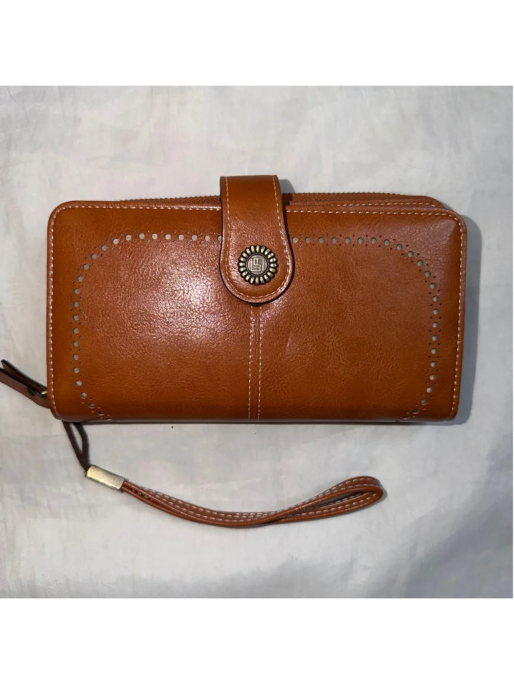 EUC Charm Infinite Vegan Leather Zip Around 2 section Fashion Wallet RFID Block